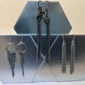 Lot of (3) pairs of silver chain earrings